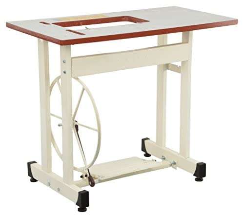 Surinder Prime Heavy Duty Sewing Machine Stand with Wooden Table & Foot Pedal (Black)